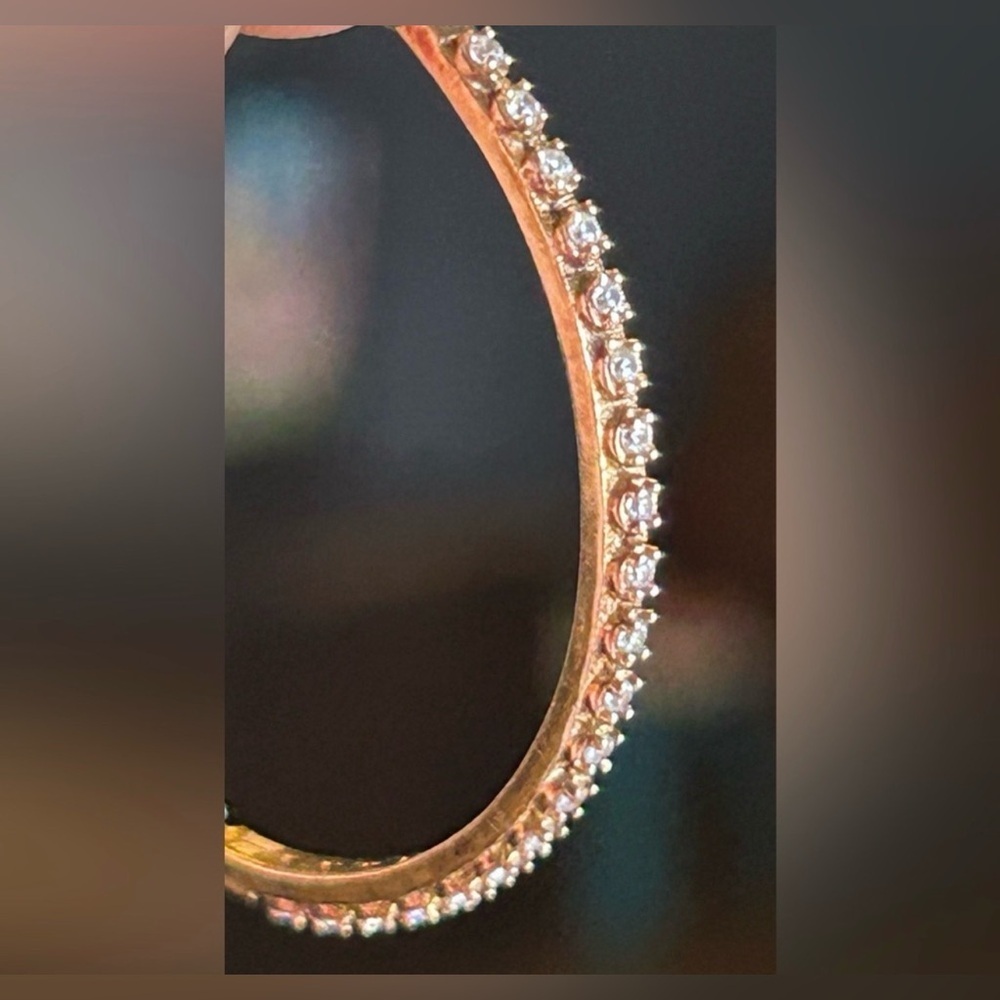 Dee Berkley Gold Vermeil Inside Out CZ Crystal Hoop Earrings 925 Sterling Silver - Picture 8 of 15